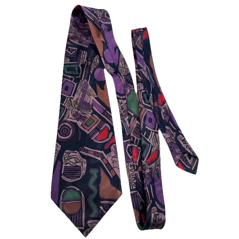 Vtg A. Coerya Silk Mens Tie 3.75” Purple Architectures Building Print Necktie